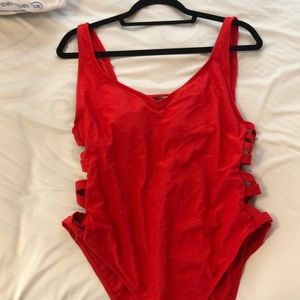 Red Cut Out One Piece Bathing Suit